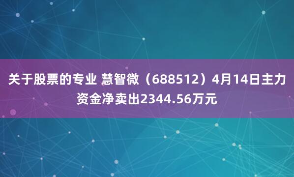 关于股票的专业 慧智微（688512）4月14日主力资金净卖出2344.56万元