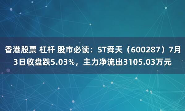 香港股票 杠杆 股市必读：ST舜天（600287）7月3日收盘跌5.03%，主力净流出3105.03万元